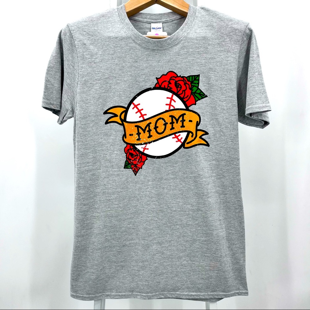 Baseball Mom Floral Tattoo Tee T-Shirt